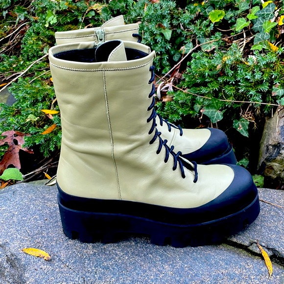 WOMENS PALOMA BARCELO ARMY  GREEN LEATHER COMBAT BOOTS - 9 - NEW ! - Picture 3 of 9